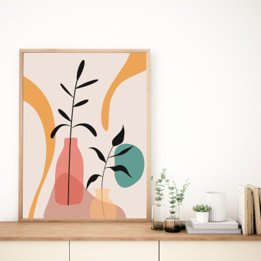 Abstrakt plakat med planter og vaser