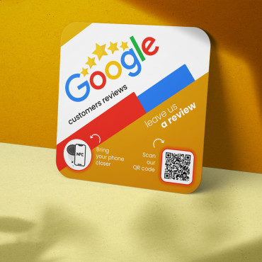 NFC connected Google Reviews plate for wall, counter, POS and window