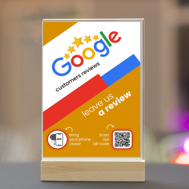 Pantalla de Google Reviews con chip NFC y código QR (doble cara)