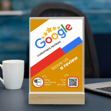 Google atsiliepimų stovas su NFC žymekliu ir QR kodu (dvipusis)