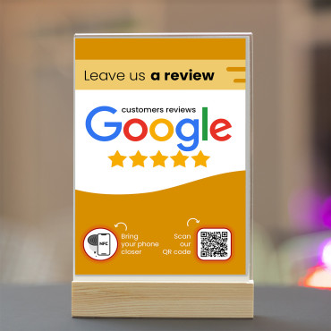 Prezentátor NFC s hodnotením na Google s QR kódom (obe strany)