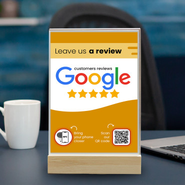 Pantalla NFC Google Reviews con código QR (doble cara)