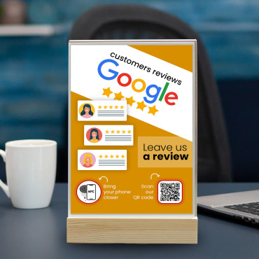 Display conectado NFC Google Reviews com QR Code (dupla face)