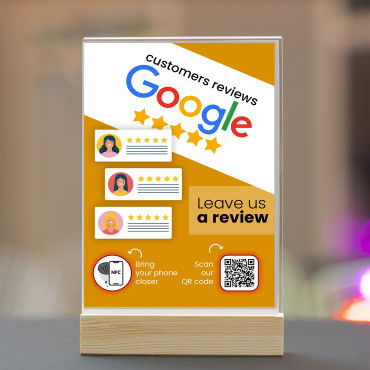NFC Google Reviews povezani zaslon s QR kodom (dvostrano)