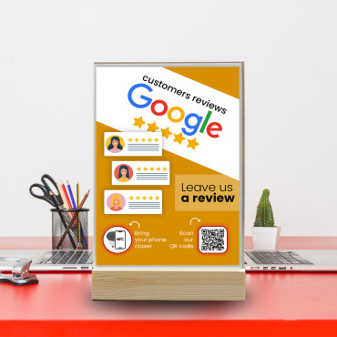 NFC ryšio stovas su „Google“ atsiliepimais ir QR kodu (dvipusis)