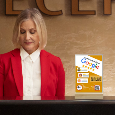 NFC Google Reviews verbonden display met QR-code (dubbelzijdig)