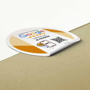 Sticker Avis Clients Google connecté avec puce NFC et QR code pour mur, comptoir, PLV et vitrine