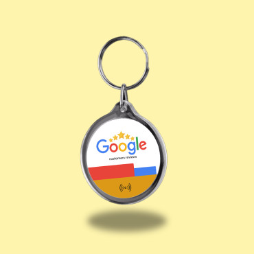 Connected Google Reviews keychain with NFC chip and double-sided QR code