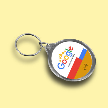 Connected Google Reviews keychain with NFC chip and double-sided QR code