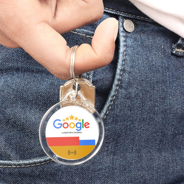 Κρίκος κλειδιών Google με σύνδεση NFC chip και διπλής όψης QR κωδικό.