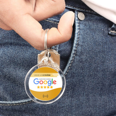 Google Reviews keychain connected with NFC and double-sided QR code