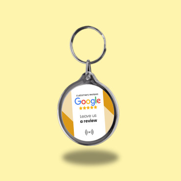 Google Reviews keychain connected with NFC and double-sided QR code