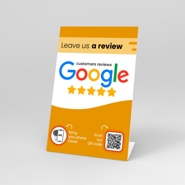 Caballete NFC Google Review con chip NFC y código QR