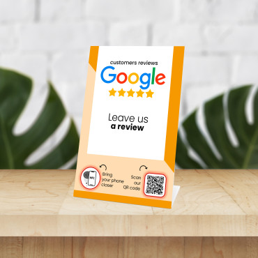 Google Reviews Tischstaffelei mit NFC-Chip und QR-Code