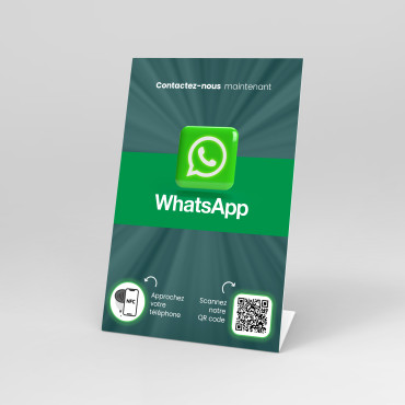 Chevalet de table NFC et QR code WhatsApp