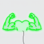 Néon décoratif Double Biceps MuscleFlex — rendu vert sur mur sombre