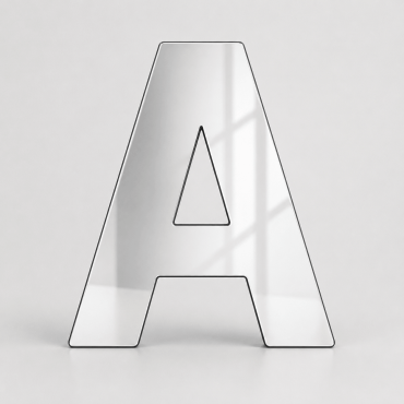 Detalus sidabrinio veidrodinio Dibondo raidės kontūro ir atspindžių vaizdas