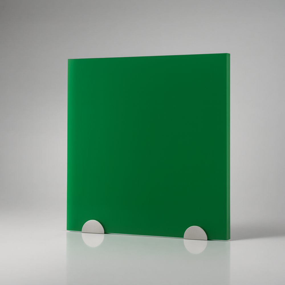 Plaque de plexiglass vert sur mesure - présentation studio