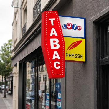 Enseigne drapeau lumineuse « Tabac · Loto · Presse »