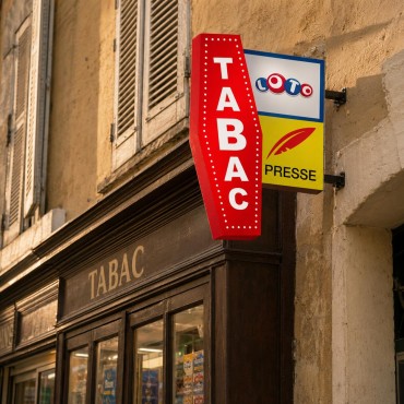 Enseigne drapeau lumineuse « Tabac · Loto · Presse »