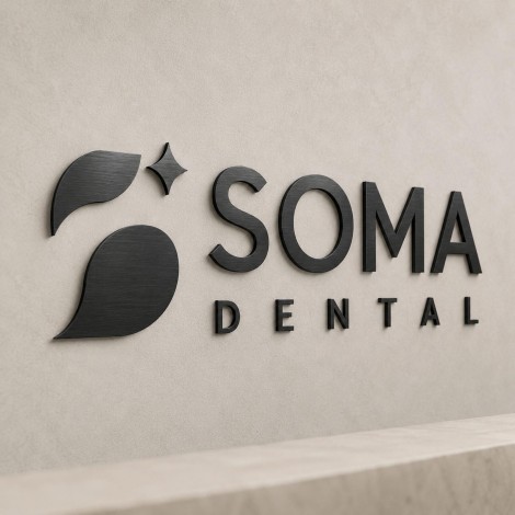 Black Dibond logo sign shown from a frontal view for clarity and proportion.
