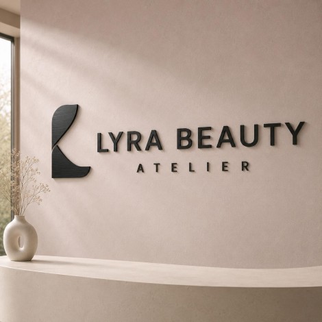 Black Dibond logo mounted using discrete fixings for a flush appearance.