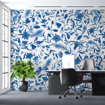 Vorgeklebte Tapete - Blaue Aquarellblumen
