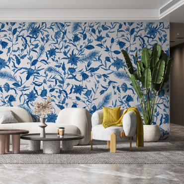 Prepasted Wallpaper - Blue Watercolor Flowers