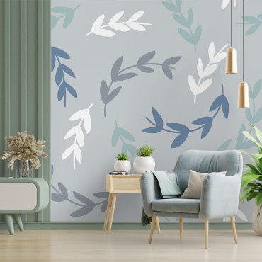 Voorgeplakt behang - Bloemen grijze achtergrond