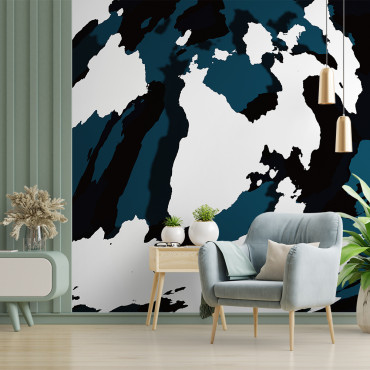 Papier peint pré-encollé - Panoramique noir, blanc & bleu marine