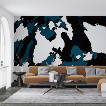 Papier peint pré-encollé - Panoramique noir, blanc & bleu marine