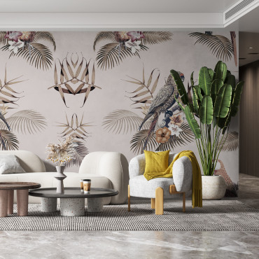 Prepasted Wallpaper - Gray Parrot Pattern