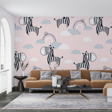 Papel de parede pré-colado - maquete de quarto com padrão de zebra