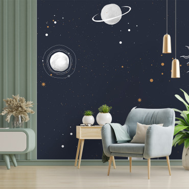 Pre-pasted Wallpaper - Mockup Bedroom Planet Pattern
